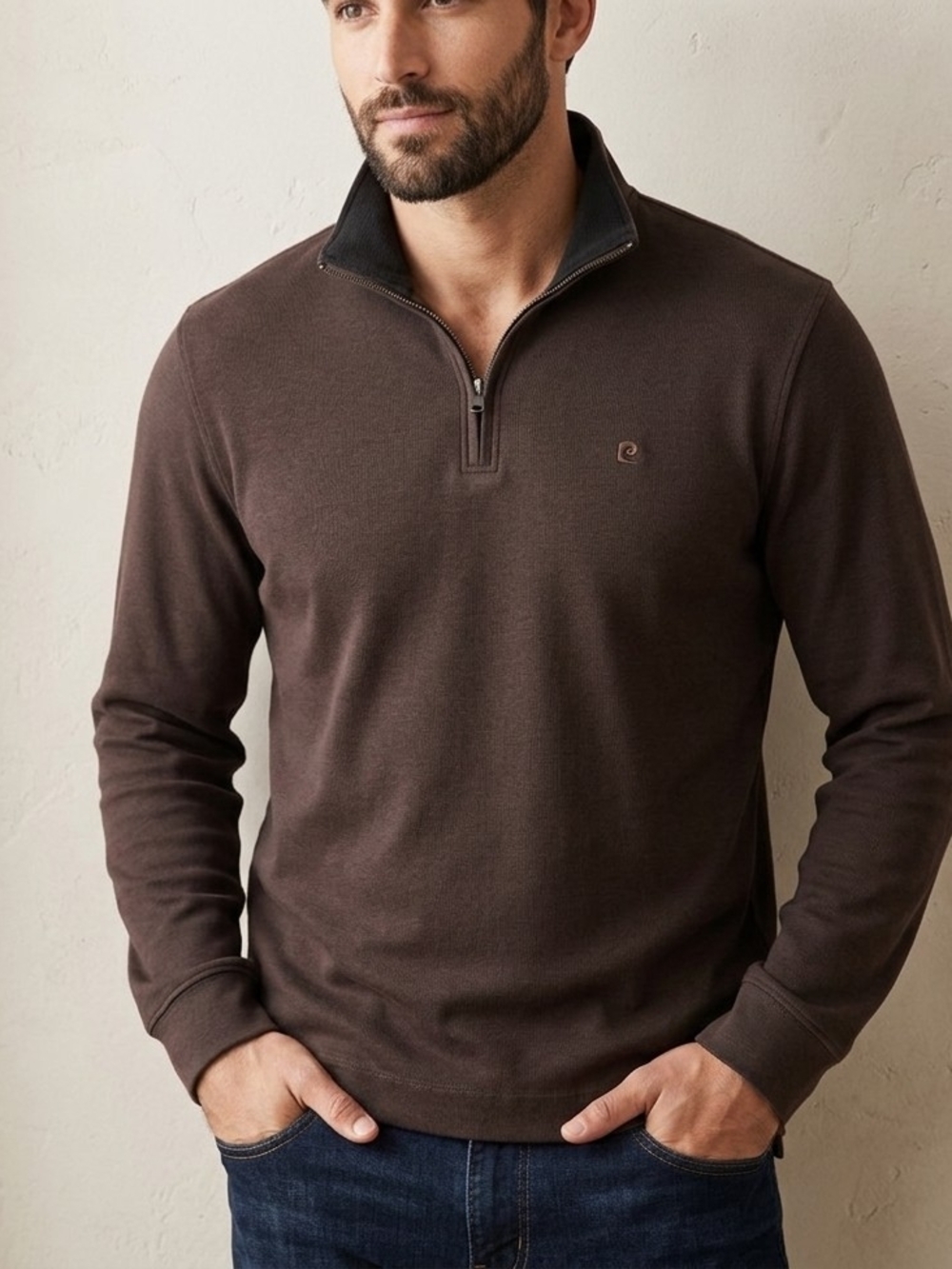 Men's Quarter-Zip Sweater Pullover - Brown